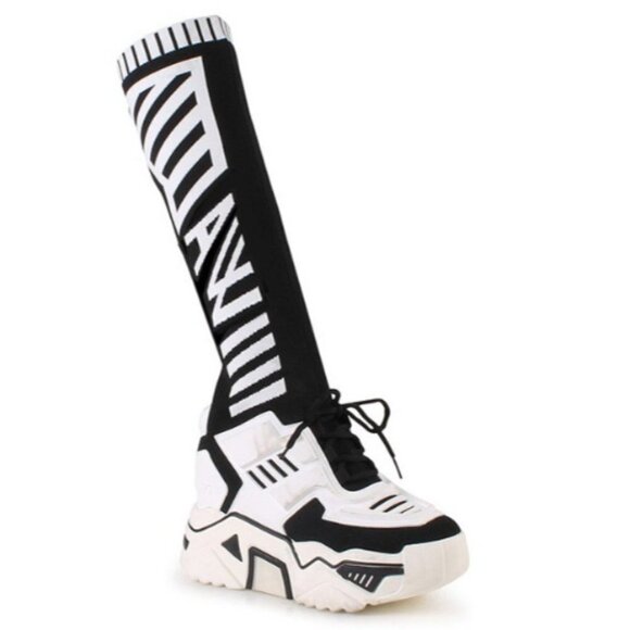 WOMEN LACE UP BOOTS CHUNKY SOCK SNEAKERS DAMSON-11 White Size 9